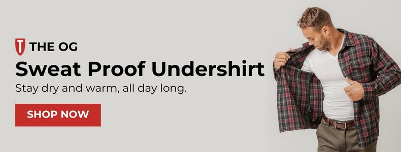 Fight cold sweats with men's sweat proof undershirts by Thomposon Tee and shop now