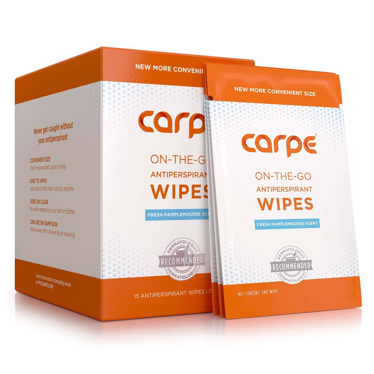 Carpe Underarm Antiperspirant and Deodorant, Pack of 3-WITH 3 FREE  ON-THE-GO WIPES!