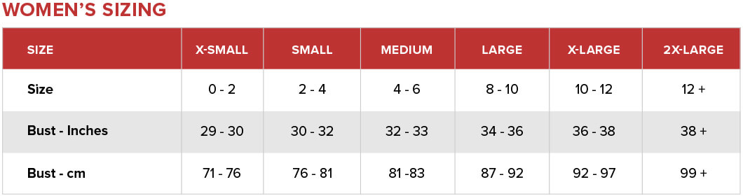 Thompson Tee Size Chart